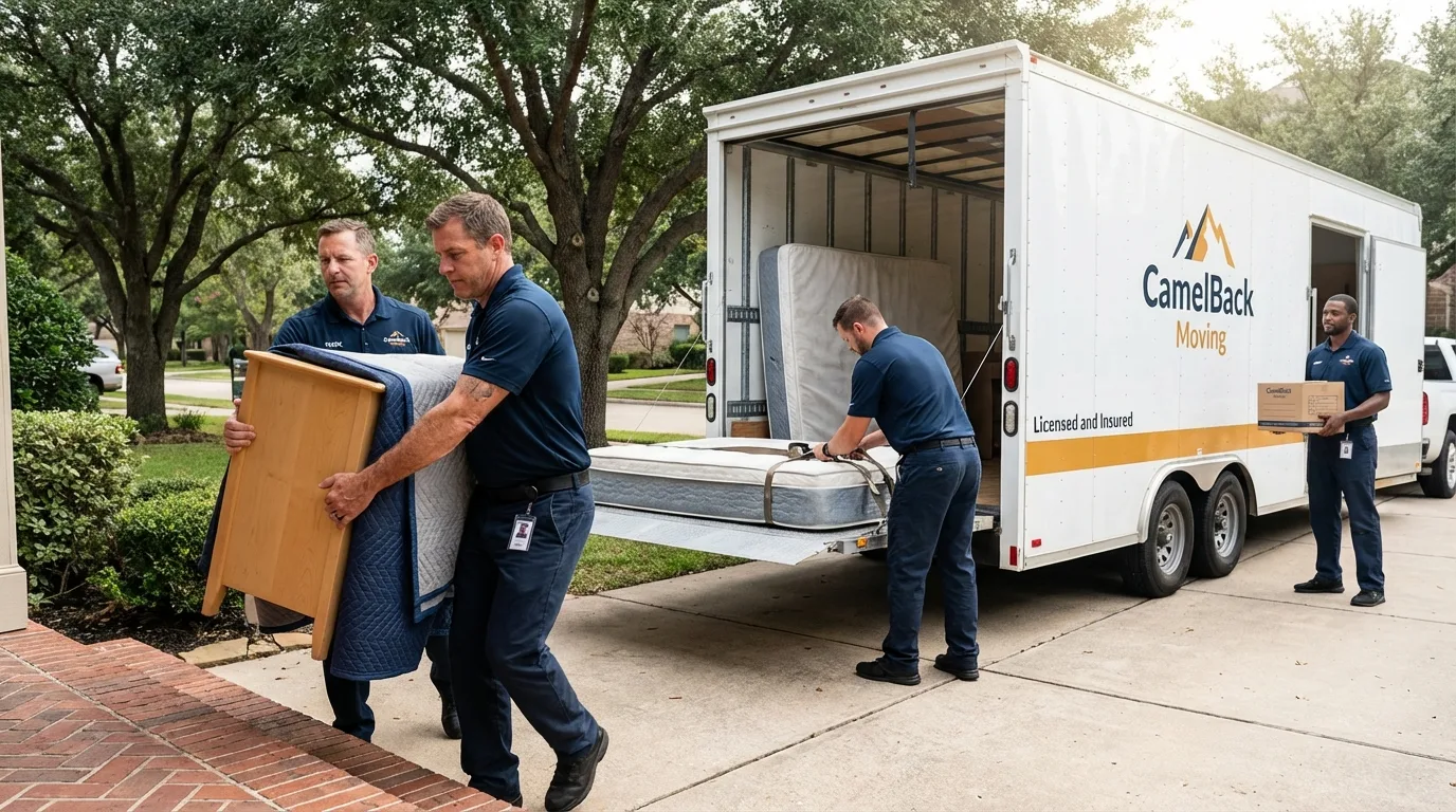 Crew loading residential truck for cross-state move from Chehalis, WA